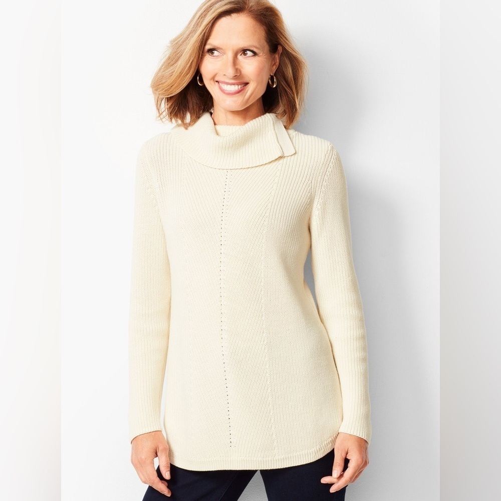 Talbots Cream Knit SHAKER-STITCH COWLNECK SWEATER Size 1X